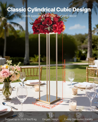 Wedding Flower Stand, 10PCS 80cm Column Flower Stand, Floral Stands with Metal Laminate, Cylindrical Cubic Floral Display Rack for Wedding, Party, Birthday, Home, French Gold Centerpiece Stands