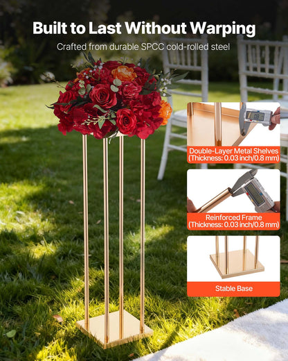 Wedding Flower Stand, 10PCS 80cm Column Flower Stand, Floral Stands with Metal Laminate, Cylindrical Cubic Floral Display Rack for Wedding, Party, Birthday, Home, French Gold Centerpiece Stands