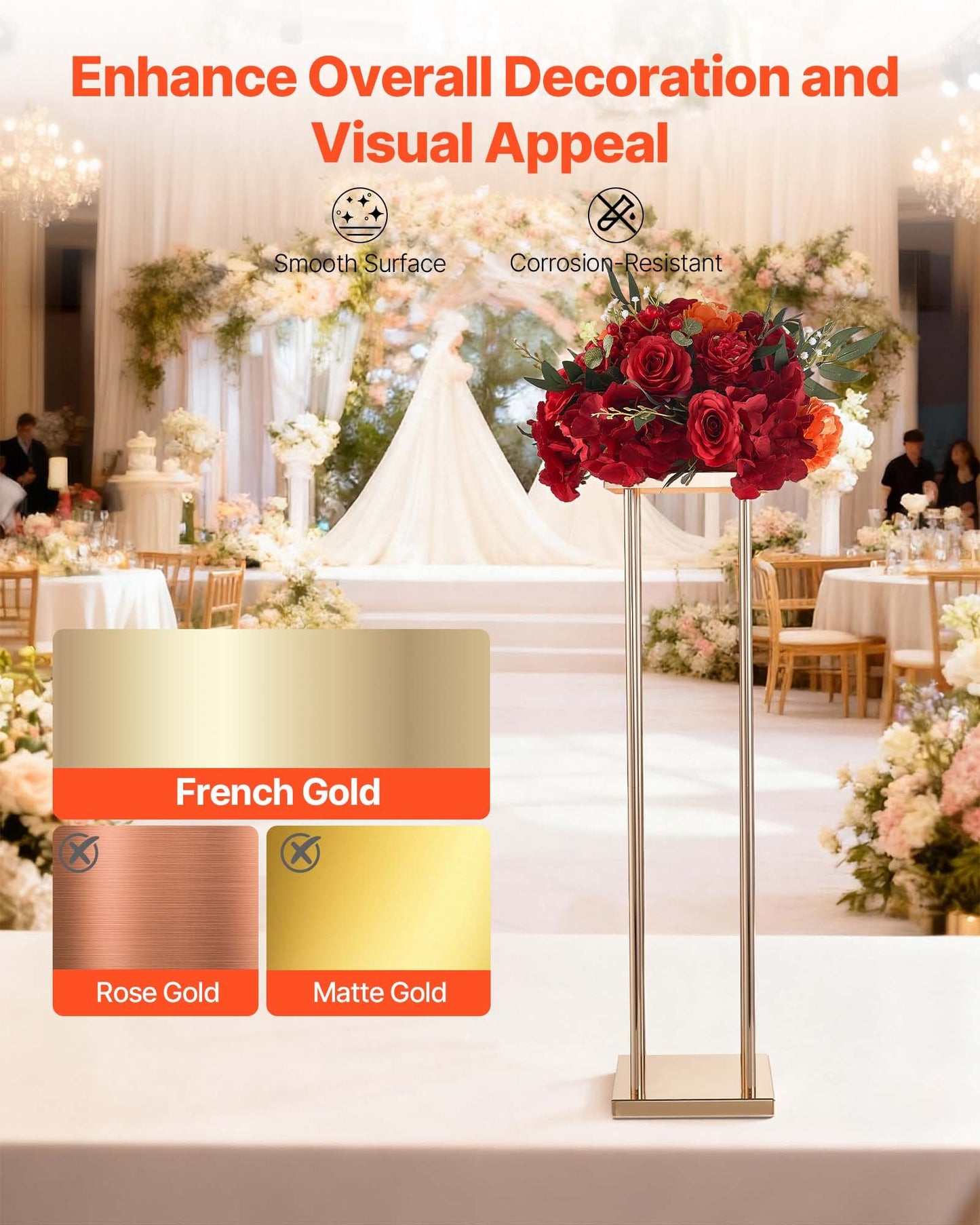 Wedding Flower Stand, 10PCS 80cm Column Flower Stand, Floral Stands with Metal Laminate, Cylindrical Cubic Floral Display Rack for Wedding, Party, Birthday, Home, French Gold Centerpiece Stands