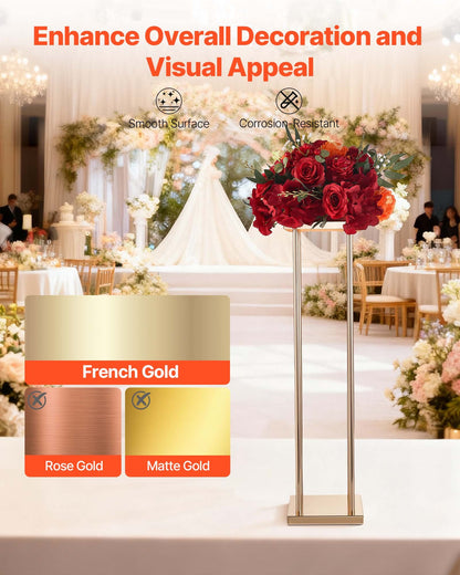 Wedding Flower Stand, 10PCS 80cm Column Flower Stand, Floral Stands with Metal Laminate, Cylindrical Cubic Floral Display Rack for Wedding, Party, Birthday, Home, French Gold Centerpiece Stands