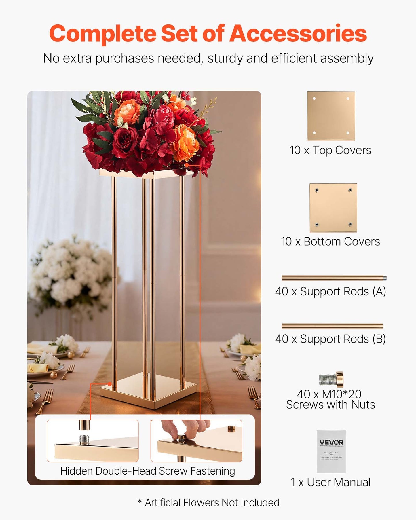 Wedding Flower Stand, 10PCS 80cm Column Flower Stand, Floral Stands with Metal Laminate, Cylindrical Cubic Floral Display Rack for Wedding, Party, Birthday, Home, French Gold Centerpiece Stands