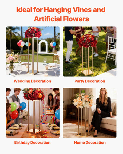 Wedding Flower Stand, 10PCS 80cm Column Flower Stand, Floral Stands with Metal Laminate, Cylindrical Cubic Floral Display Rack for Wedding, Party, Birthday, Home, French Gold Centerpiece Stands