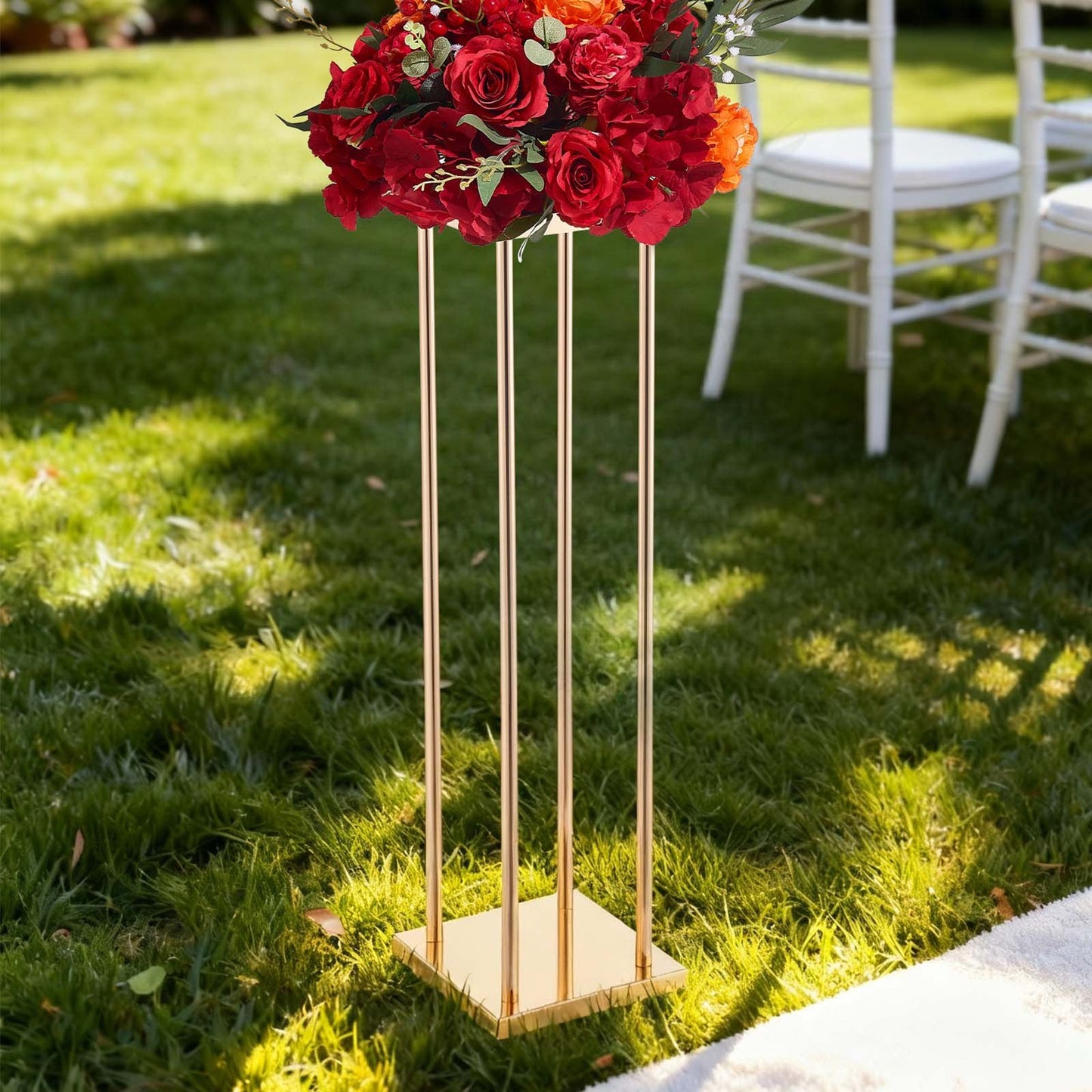 Wedding Flower Stand, 10PCS 80cm Column Flower Stand, Floral Stands with Metal Laminate, Cylindrical Cubic Floral Display Rack for Wedding, Party, Birthday, Home, French Gold Centerpiece Stands