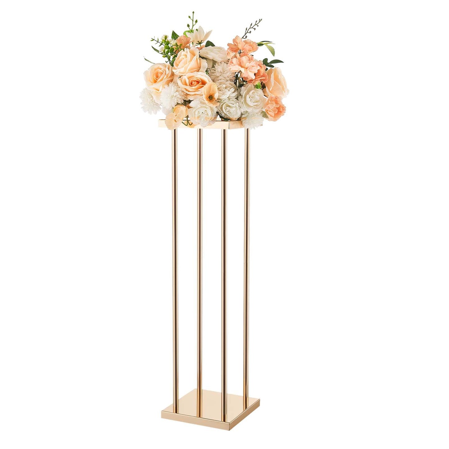 Wedding Flower Stand, 10PCS 80cm Column Flower Stand, Floral Stands with Metal Laminate, Cylindrical Cubic Floral Display Rack for Wedding, Party, Birthday, Home, French Gold Centerpiece Stands