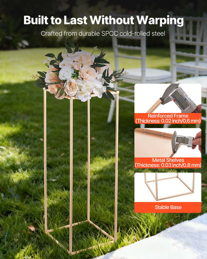 Wedding Flower Stand, 10PCS 80cm Column Flower Stand, Floral Stands with Metal Laminate, Rectangular Floral Display Rack for Wedding, Party, Birthday, Home, French Gold Centerpiece Stands