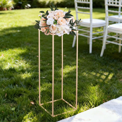 Wedding Flower Stand, 10PCS 80cm Column Flower Stand, Floral Stands with Metal Laminate, Rectangular Floral Display Rack for Wedding, Party, Birthday, Home, French Gold Centerpiece Stands