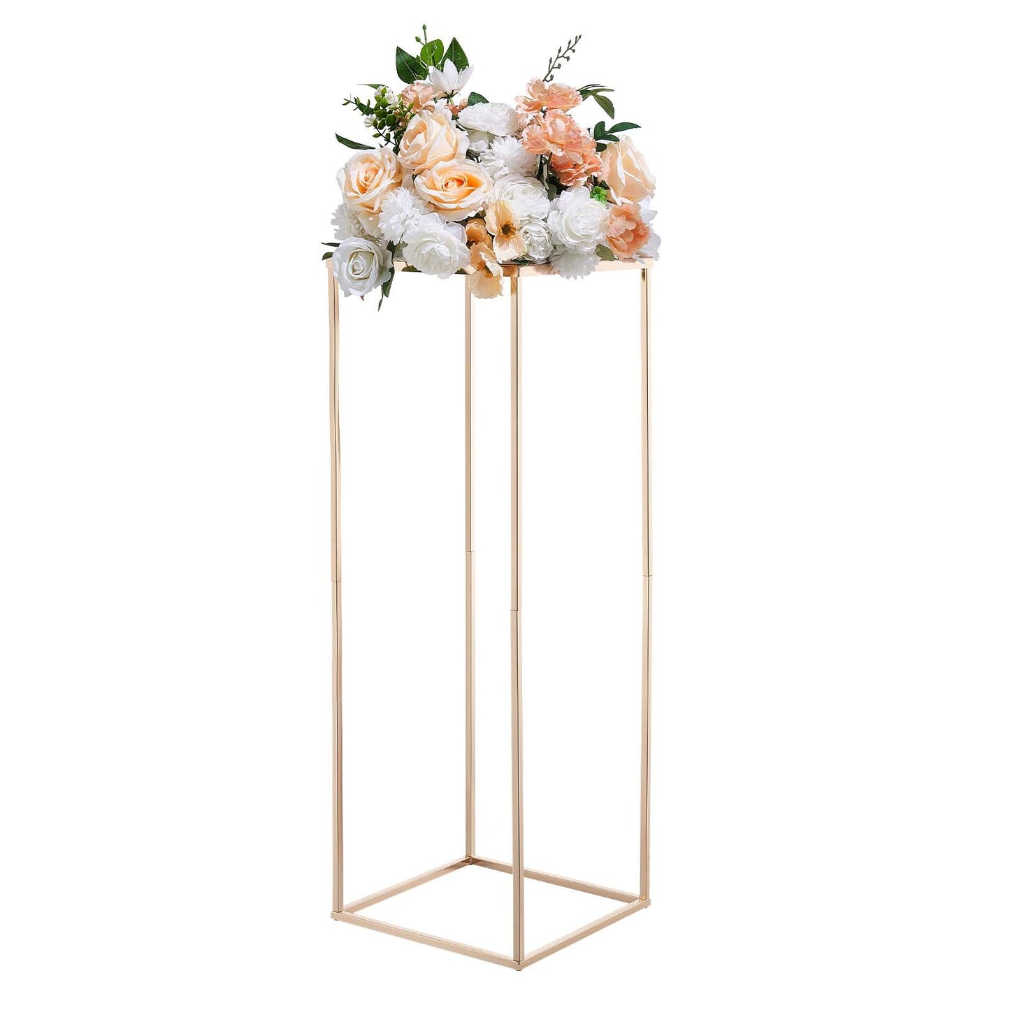 Wedding Flower Stand, 10PCS 80cm Column Flower Stand, Floral Stands with Metal Laminate, Rectangular Floral Display Rack for Wedding, Party, Birthday, Home, French Gold Centerpiece Stands