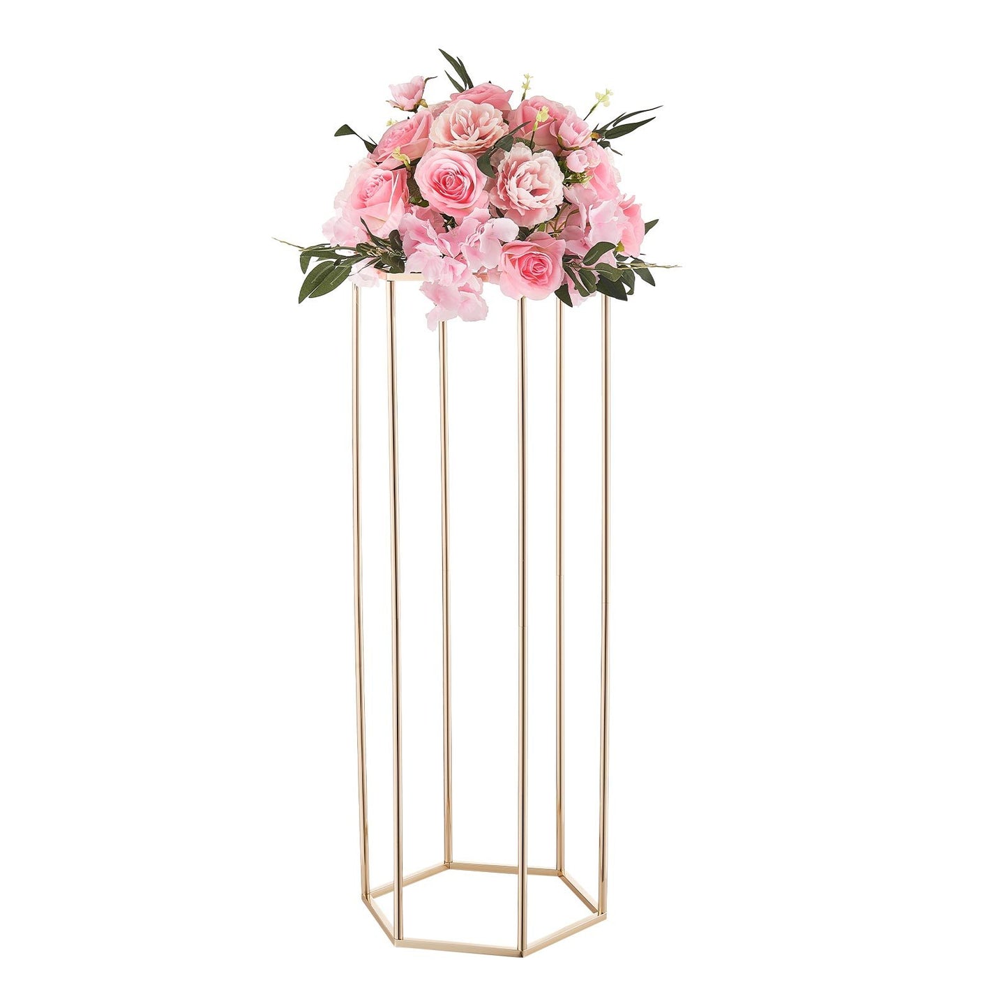 Wedding Flower Stand, 10PCS 80cm Column Flower Stand, Floral Stands with Acrylic Laminate, Hexagonal Cubic Floral Display Rack for Wedding, Party, Birthday, Home, French Gold Centerpiece Stands