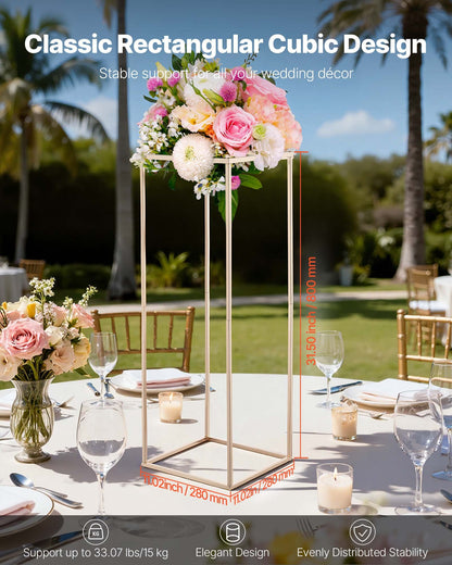 Wedding Flower Stand, 10PCS 80cm Column Flower Stand, Floral Stands with Hidden Screw, Rectangular Cubic Floral Display Rack for Wedding, Party, Birthday, Home, French Gold Centerpiece Stands