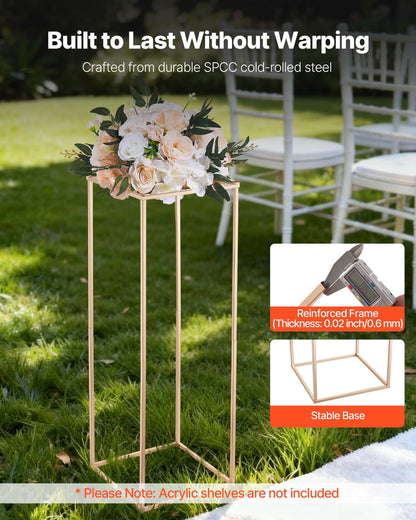 Wedding Flower Stand, 10PCS 80cm Column Flower Stand, Floral Stands with Hidden Screw, Rectangular Cubic Floral Display Rack for Wedding, Party, Birthday, Home, French Gold Centerpiece Stands