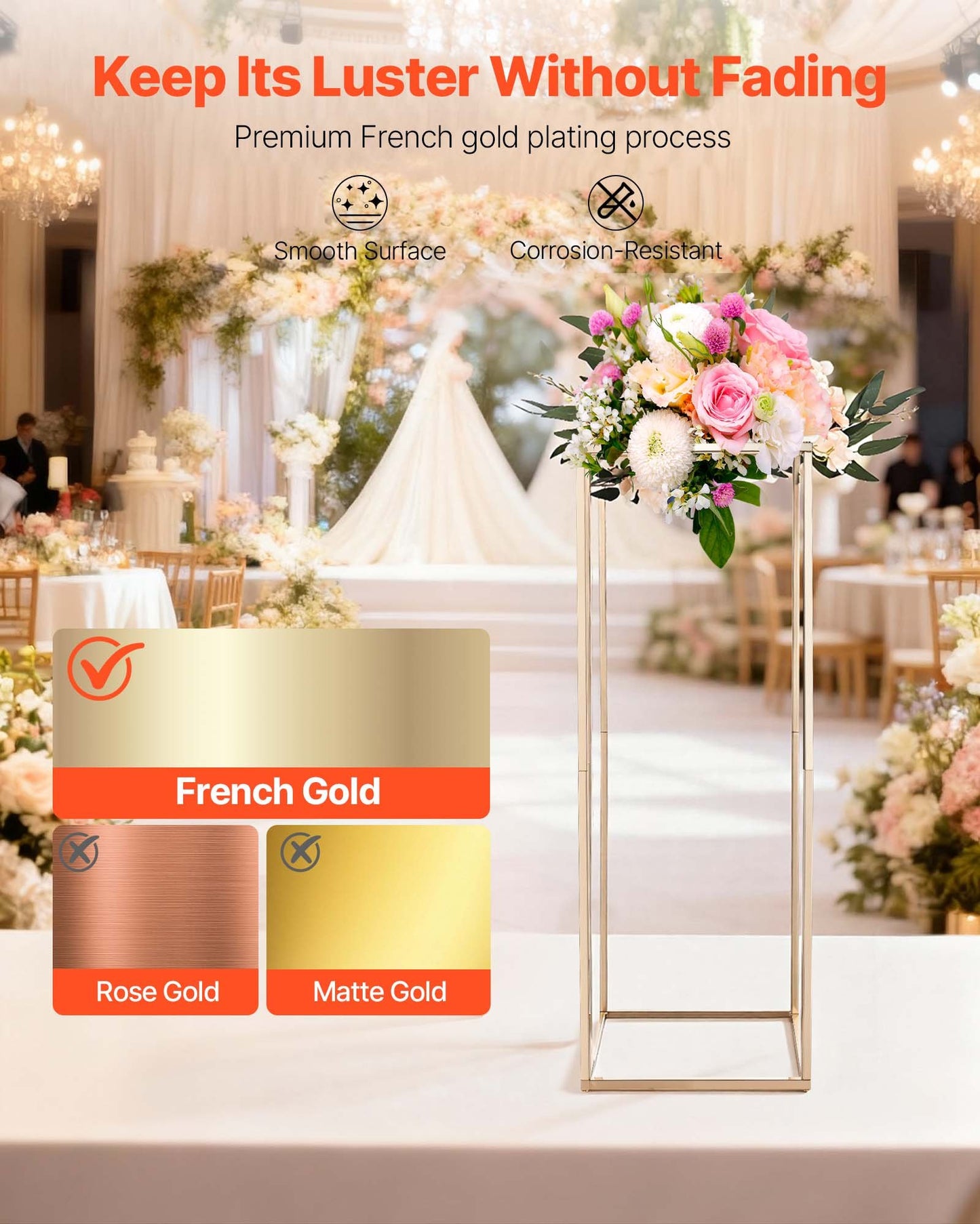 Wedding Flower Stand, 10PCS 80cm Column Flower Stand, Floral Stands with Hidden Screw, Rectangular Cubic Floral Display Rack for Wedding, Party, Birthday, Home, French Gold Centerpiece Stands