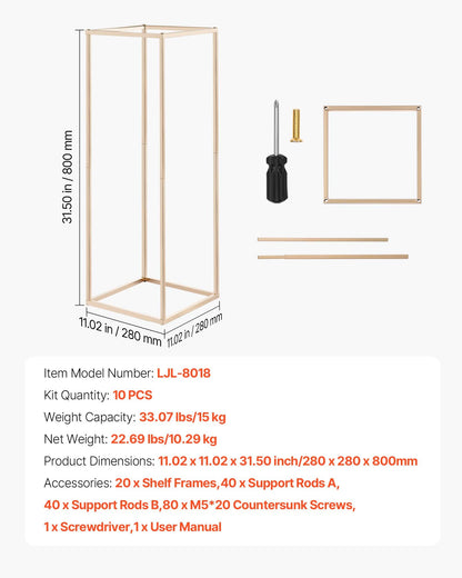 Wedding Flower Stand, 10PCS 80cm Column Flower Stand, Floral Stands with Hidden Screw, Rectangular Cubic Floral Display Rack for Wedding, Party, Birthday, Home, French Gold Centerpiece Stands