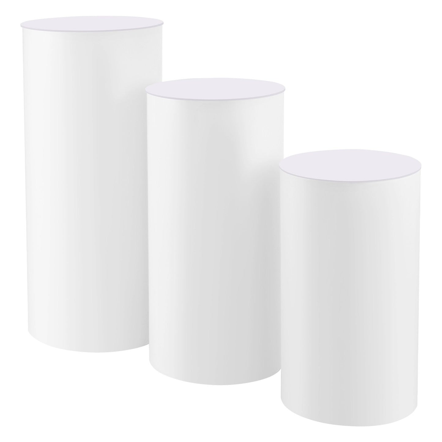 Wedding Flower Stand, 3PCS 60/75/90cm Round Cylinder Plinth, White Pedestal Stand with PVC Lid, Cylindrical Pedestal Stands for Wedding, Party, Birthday, Art Decor, 15kg Load