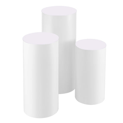 Wedding Flower Stand, 3PCS 60/75/90cm Round Cylinder Plinth, White Pedestal Stand with PVC Lid, Cylindrical Pedestal Stands for Wedding, Party, Birthday, Art Decor, 15kg Load