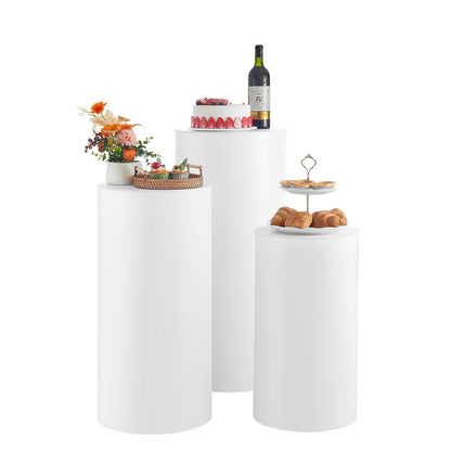 Wedding Flower Stand, 3PCS 60/75/90cm Round Cylinder Plinth, White Pedestal Stand with PVC Lid, Cylindrical Pedestal Stands for Wedding, Party, Birthday, Art Decor, 15kg Load