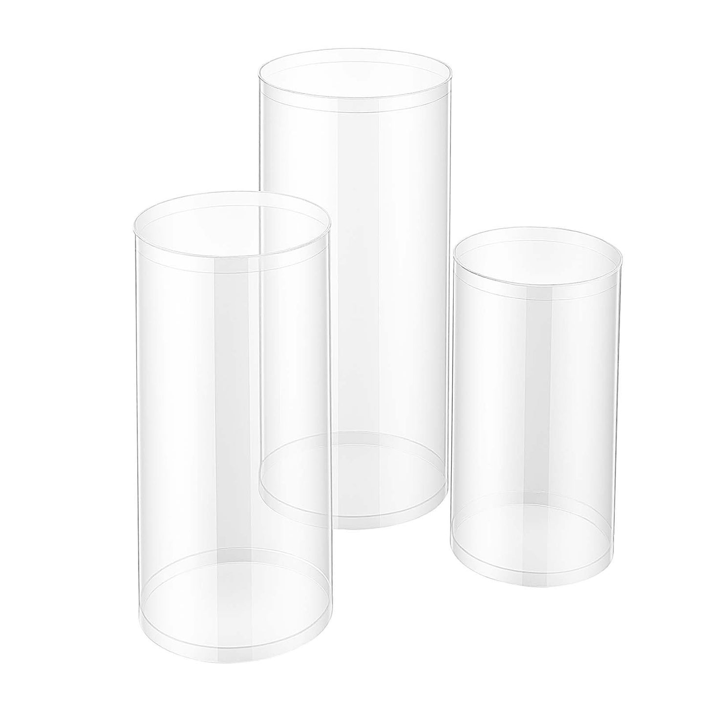 Wedding Flower Stand, 3PCS 60/75/90cm Round Cylinder Plinth, Clear Pedestal Stand with Transparent Acrylic Lid, Cylindrical Pedestal Stands for Wedding, Party, Birthday, Art Decor