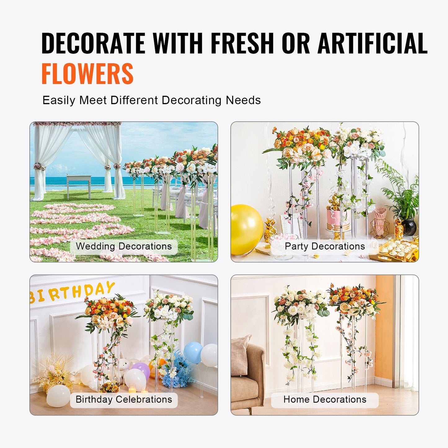 Set of 2 Acrylic Flower Stands, 0.8m Tall Wedding & Event Centerpieces