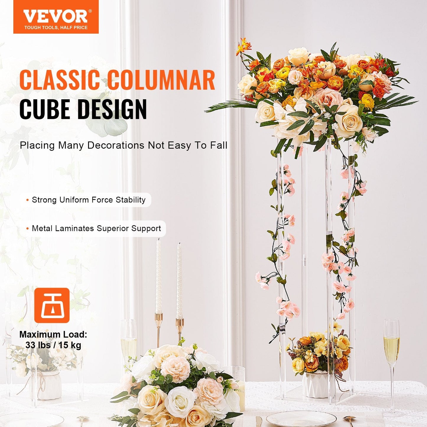 10PCS 0.6m High Acrylic Flower Stand, Geometric Centerpiece for Events & Decor
