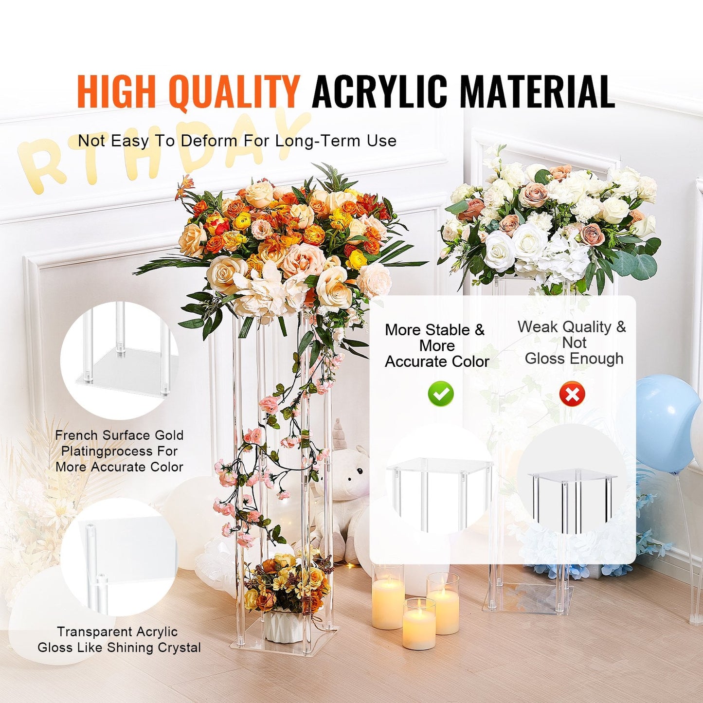 10PCS 0.6m High Acrylic Flower Stand, Geometric Centerpiece for Events & Decor