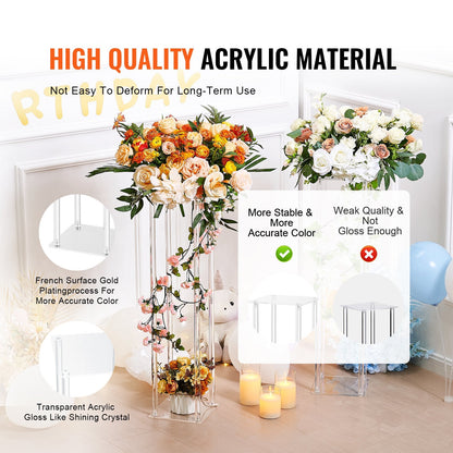 10PCS 0.6m High Acrylic Flower Stand, Geometric Centerpiece for Events & Decor