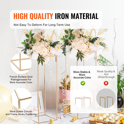 Gold Geometric Floral Display Stands - 80cm Metal Vase Columns for Events