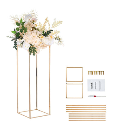 Gold Geometric Floral Display Stands - 80cm Metal Vase Columns for Events