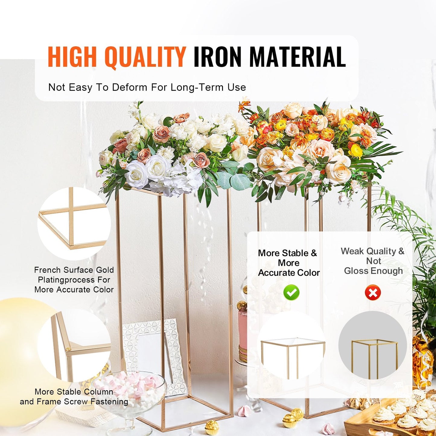 10 Gold Geometric Flower Stands with Acrylic Laminate for Weddings & Events