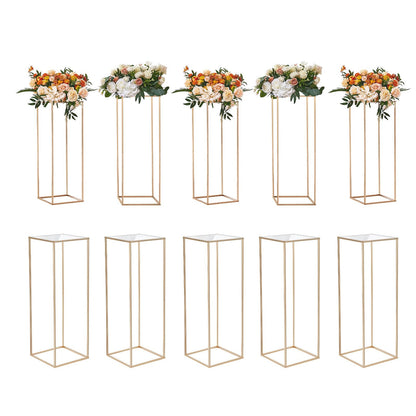 10 Gold Geometric Flower Stands with Acrylic Laminate for Weddings & Events