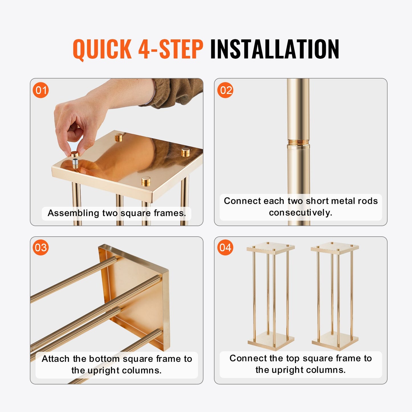VEVOR 4PCS Gold Metal Column Wedding Flower Stand, 31.5inch/80cm High With Metal
