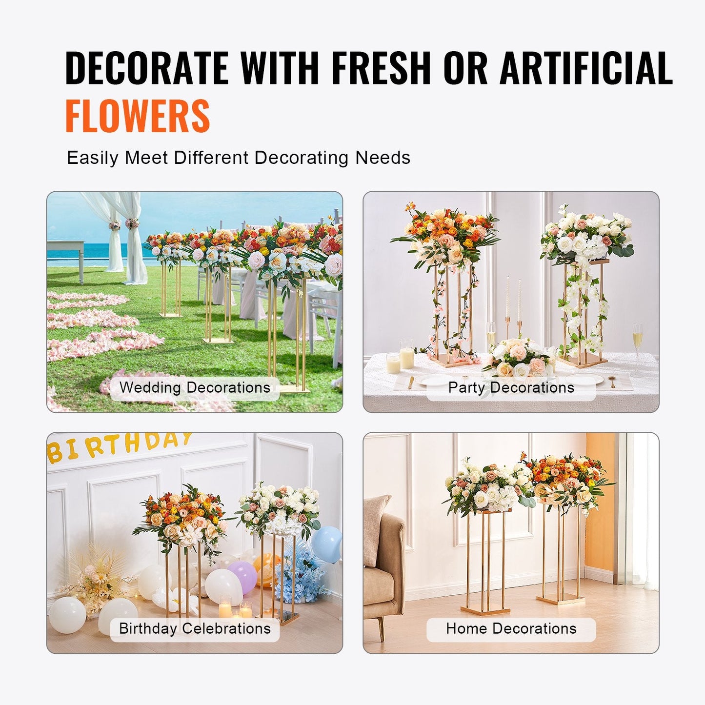 Gold Metal Wedding Flower Stand Set - 80cm Tall Geometric Centerpiece Display