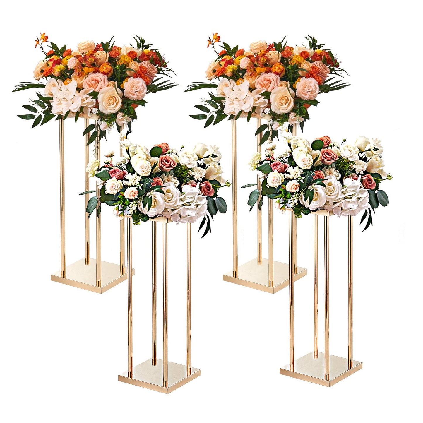 Gold Metal Wedding Flower Stand Set - 80cm Tall Geometric Centerpiece Display