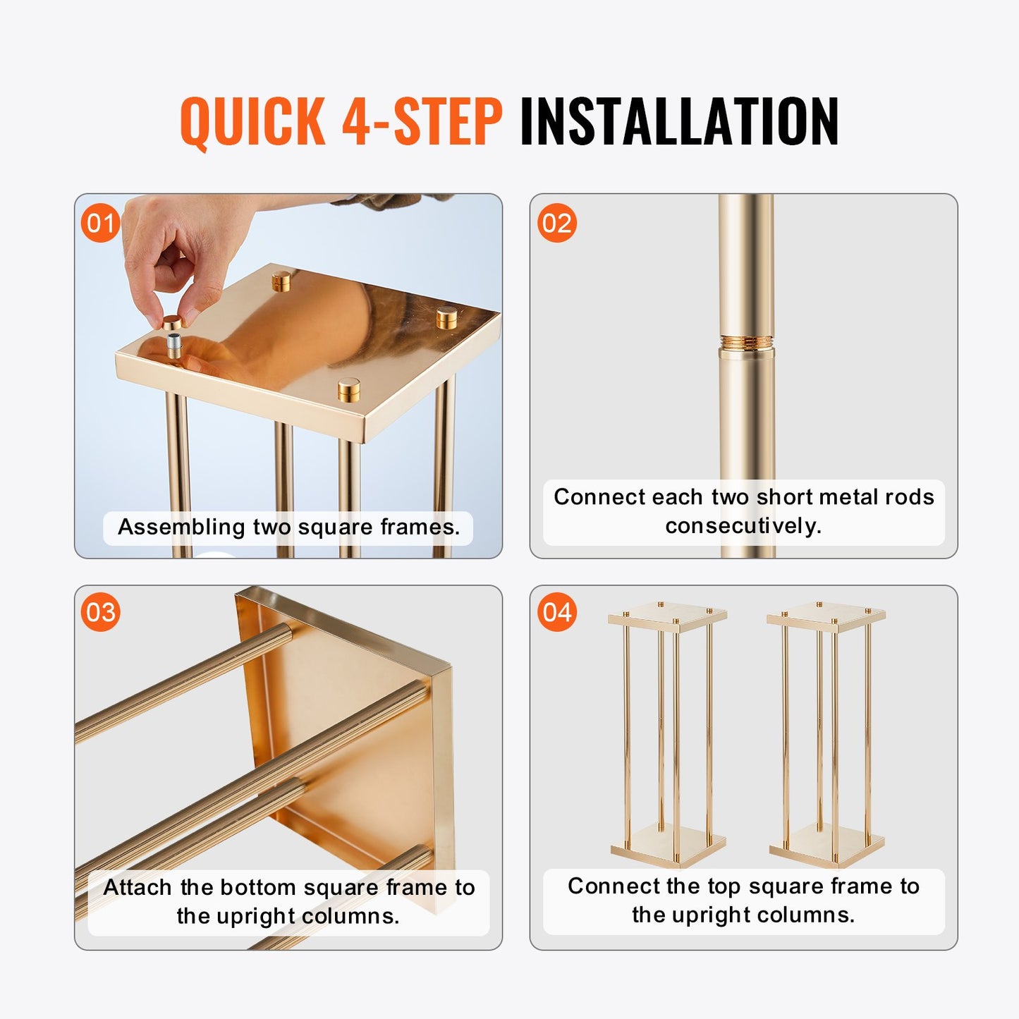 VEVOR 4PCS Gold Metal Column Wedding Flower Stand, 23.6inch /60cm High With Metal