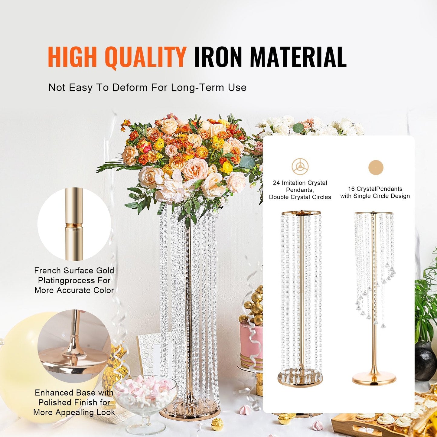 Luxurious 90cm Crystal Flower Stands for Weddings and Events, 2-Piece Set