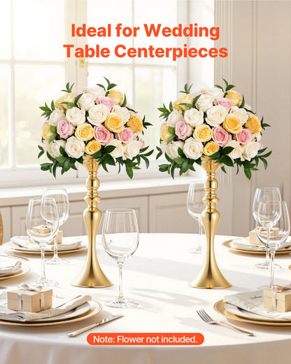 16 PCS Wedding Flower Vase, 38 cm Tall Flower Table Centerpieces, Crystal Banquet Vases Easy Installation, Electroplated Versatile Arrangement Stand for Party Events Home Decor Reception, Gold