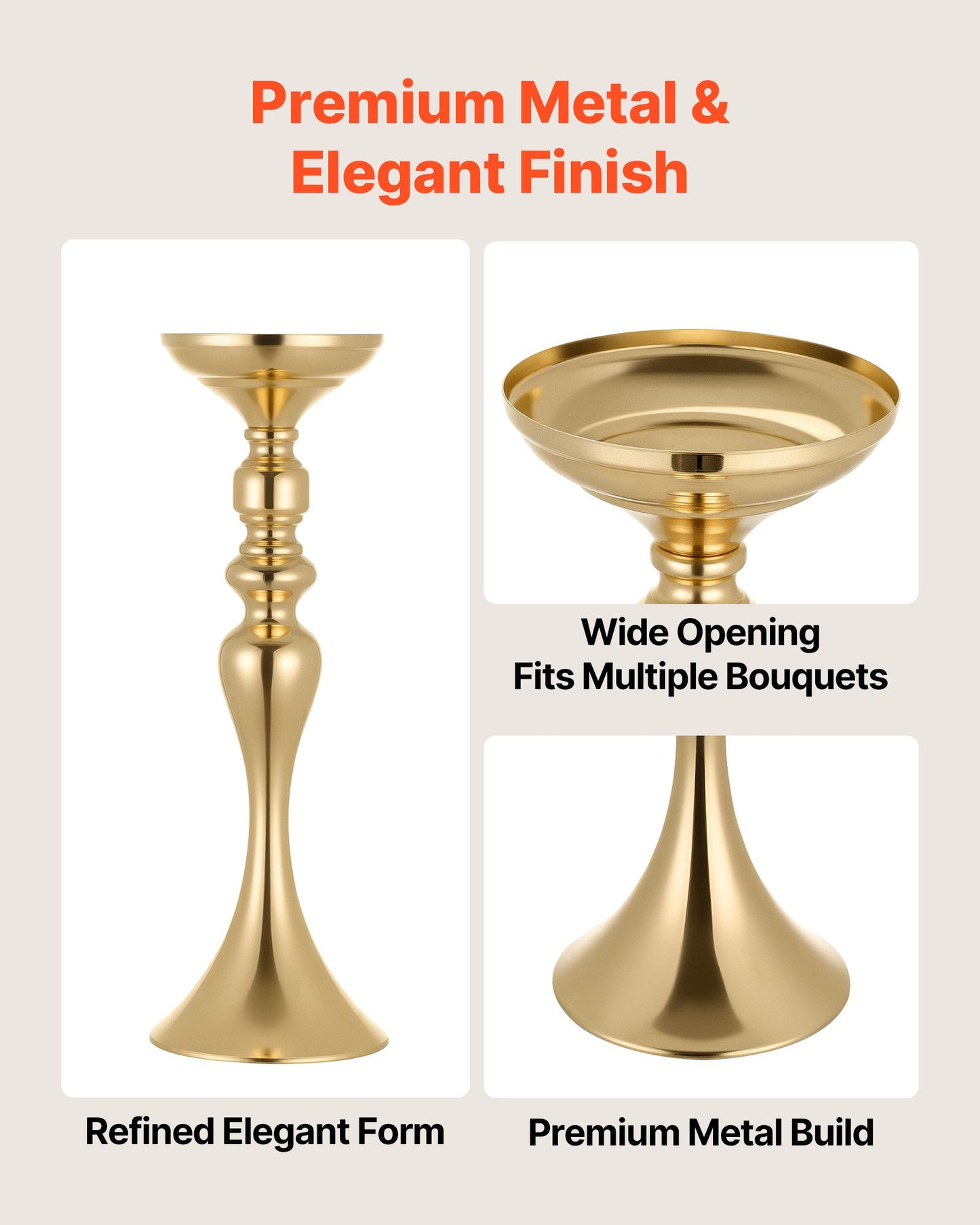 16 PCS Wedding Flower Vase, 38 cm Tall Flower Table Centerpieces, Crystal Banquet Vases Easy Installation, Electroplated Versatile Arrangement Stand for Party Events Home Decor Reception, Gold
