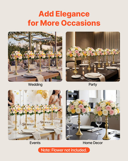 16 PCS Wedding Flower Vase, 38 cm Tall Flower Table Centerpieces, Crystal Banquet Vases Easy Installation, Electroplated Versatile Arrangement Stand for Party Events Home Decor Reception, Gold