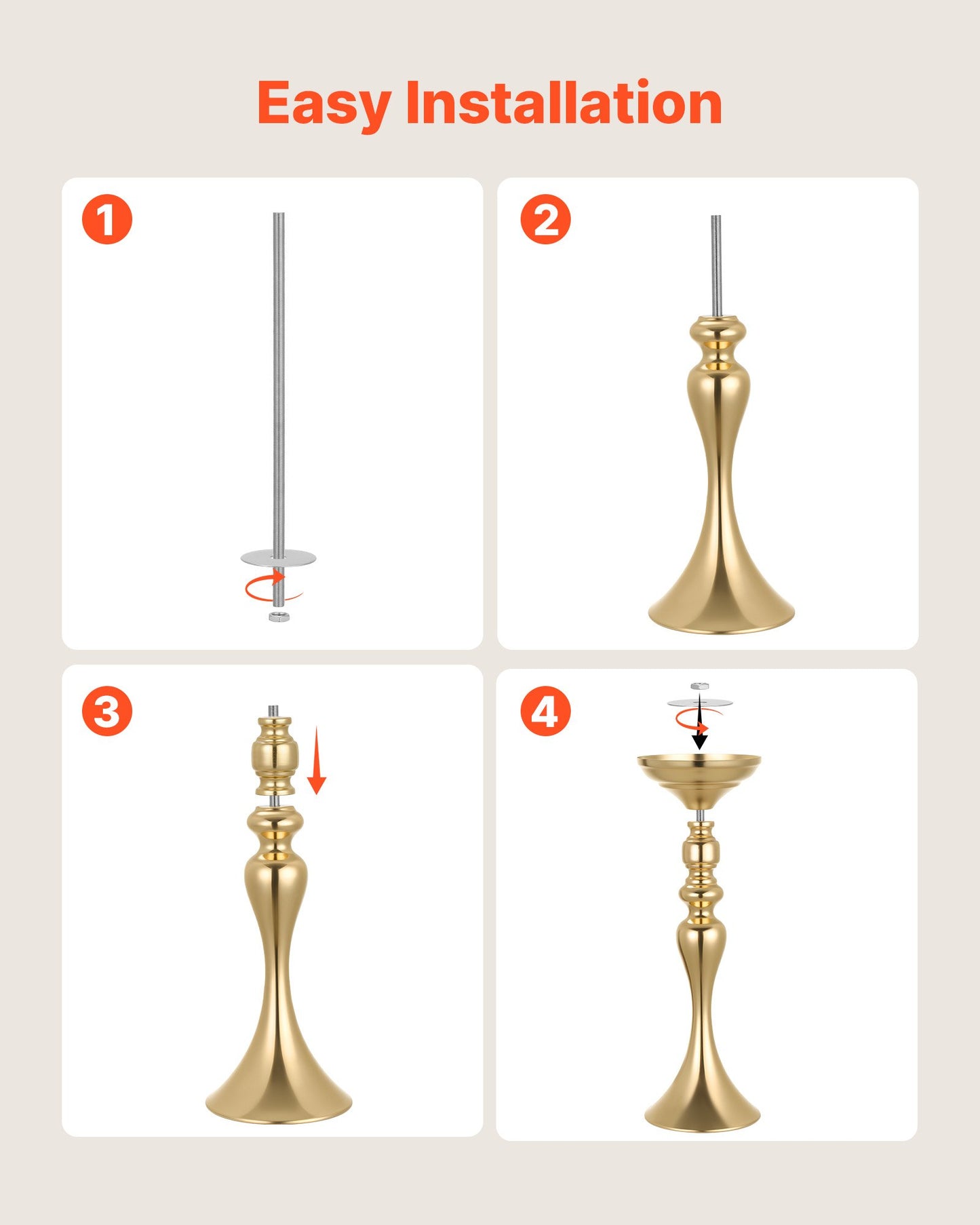 16 PCS Wedding Flower Vase, 38 cm Tall Flower Table Centerpieces, Crystal Banquet Vases Easy Installation, Electroplated Versatile Arrangement Stand for Party Events Home Decor Reception, Gold