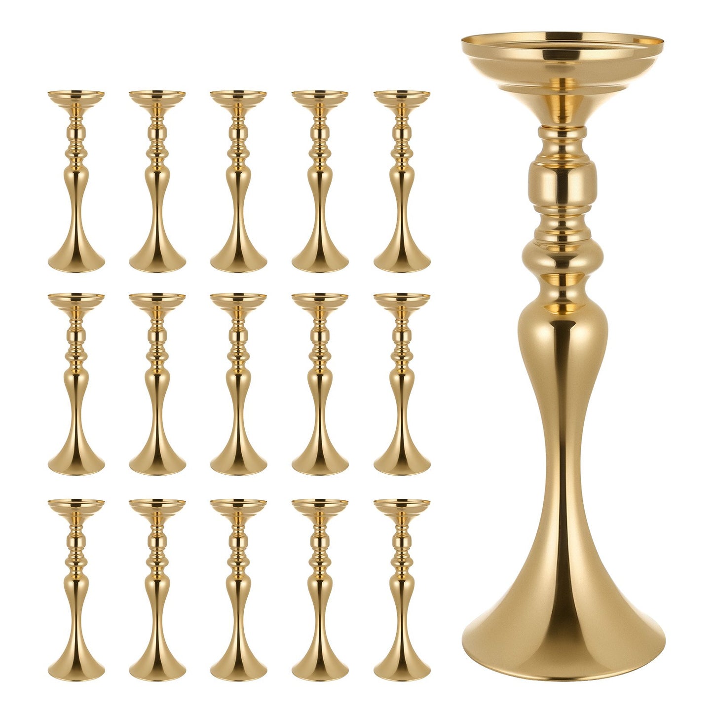 16 PCS Wedding Flower Vase, 38 cm Tall Flower Table Centerpieces, Crystal Banquet Vases Easy Installation, Electroplated Versatile Arrangement Stand for Party Events Home Decor Reception, Gold