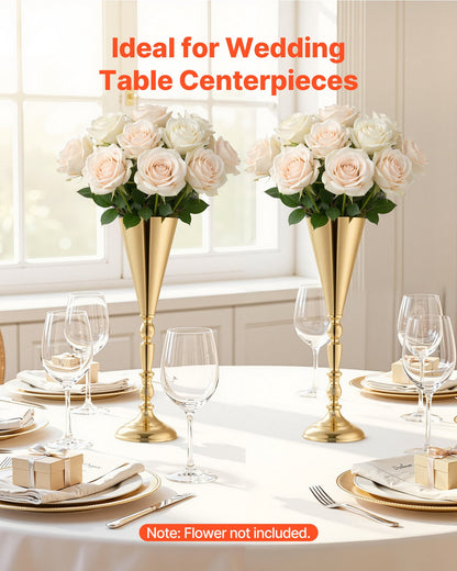 20 PCS Wedding Flower Vase, 43 cm Tall Trumpet Flower Table Centerpieces, Banquet Vases Easy Installation, Electroplated Versatile Arrangement Stand for Party Events Home Decor Reception, Gold