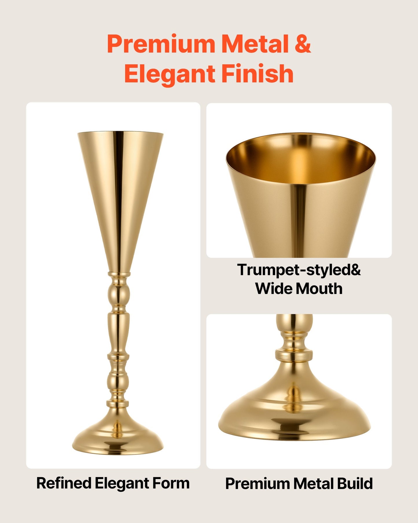 20 PCS Wedding Flower Vase, 43 cm Tall Trumpet Flower Table Centerpieces, Banquet Vases Easy Installation, Electroplated Versatile Arrangement Stand for Party Events Home Decor Reception, Gold