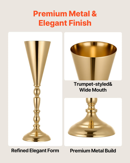 20 PCS Wedding Flower Vase, 43 cm Tall Trumpet Flower Table Centerpieces, Banquet Vases Easy Installation, Electroplated Versatile Arrangement Stand for Party Events Home Decor Reception, Gold