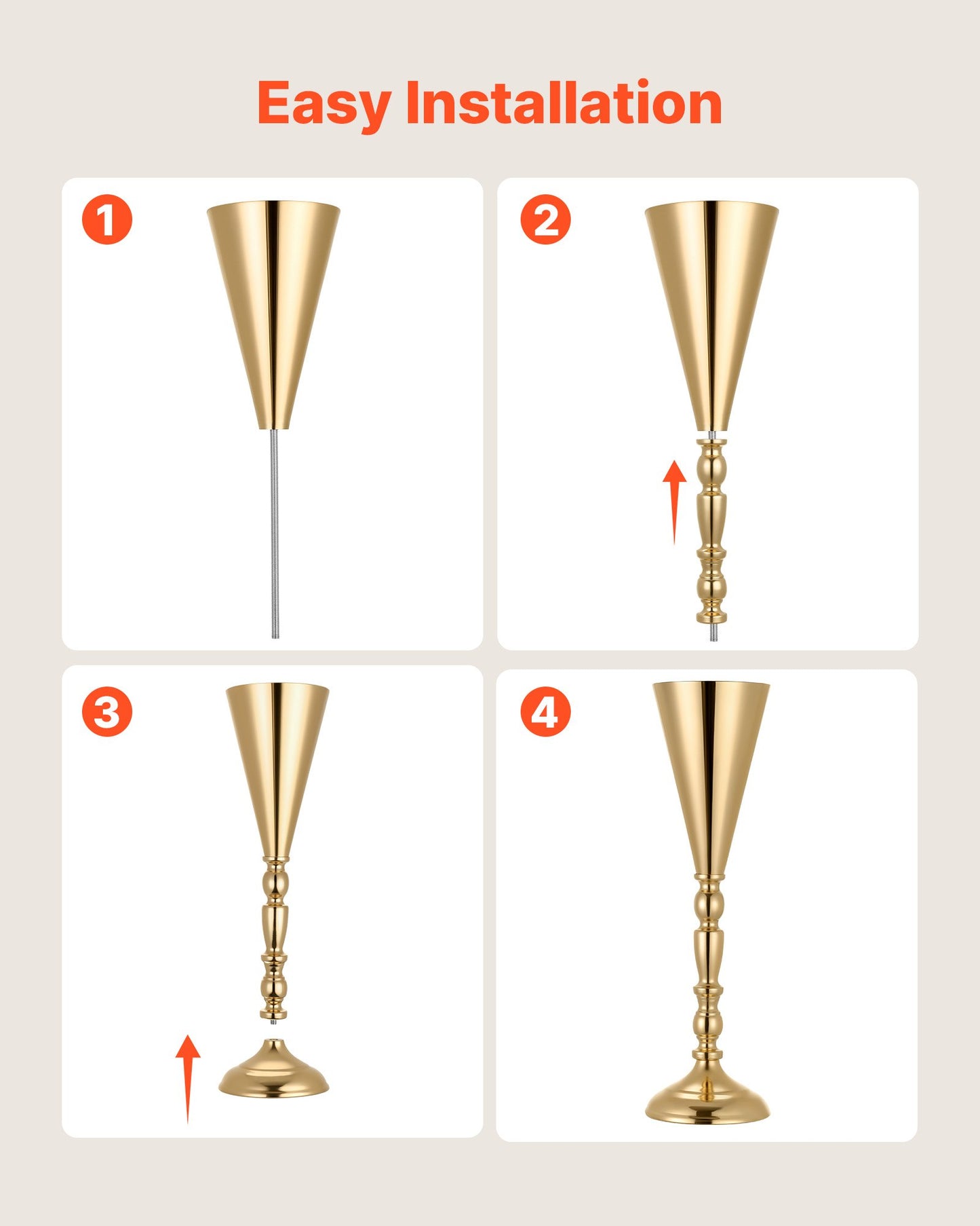 20 PCS Wedding Flower Vase, 43 cm Tall Trumpet Flower Table Centerpieces, Banquet Vases Easy Installation, Electroplated Versatile Arrangement Stand for Party Events Home Decor Reception, Gold