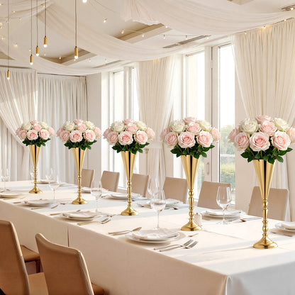 20 PCS Wedding Flower Vase, 43 cm Tall Trumpet Flower Table Centerpieces, Banquet Vases Easy Installation, Electroplated Versatile Arrangement Stand for Party Events Home Decor Reception, Gold