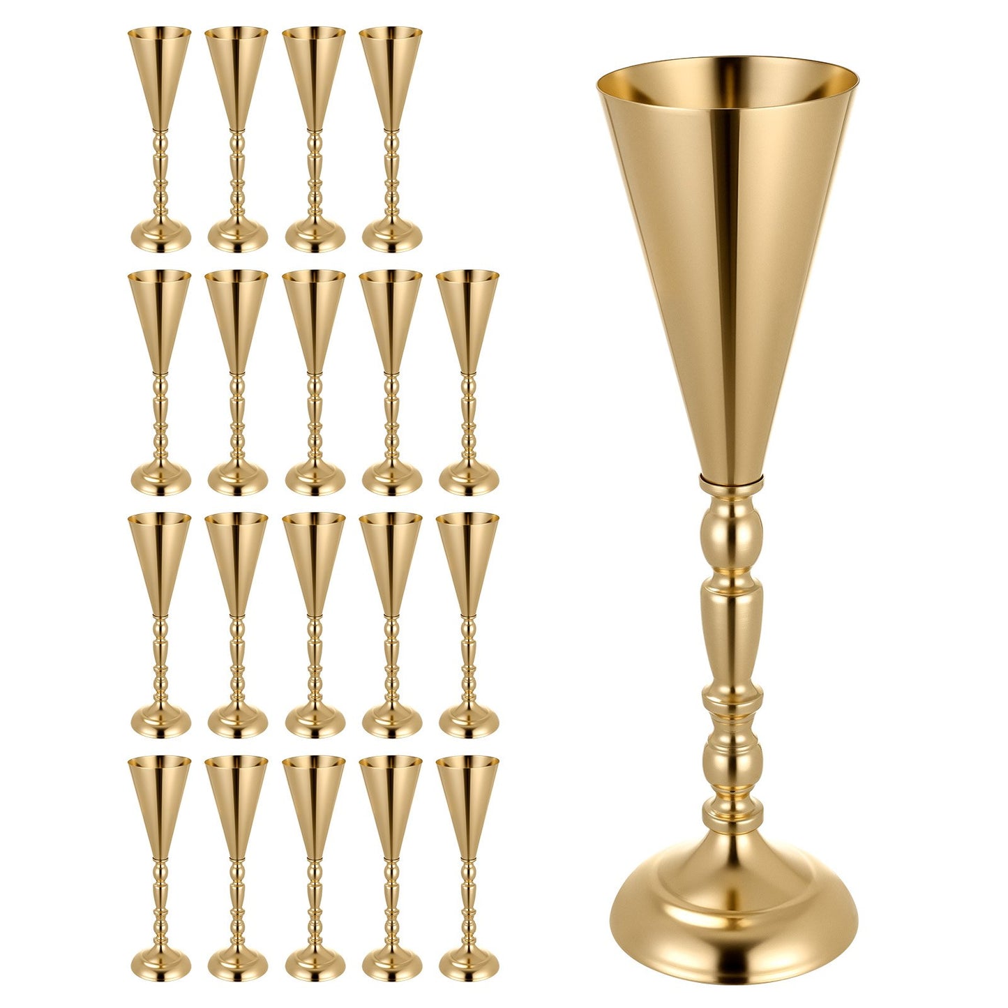 20 PCS Wedding Flower Vase, 43 cm Tall Trumpet Flower Table Centerpieces, Banquet Vases Easy Installation, Electroplated Versatile Arrangement Stand for Party Events Home Decor Reception, Gold