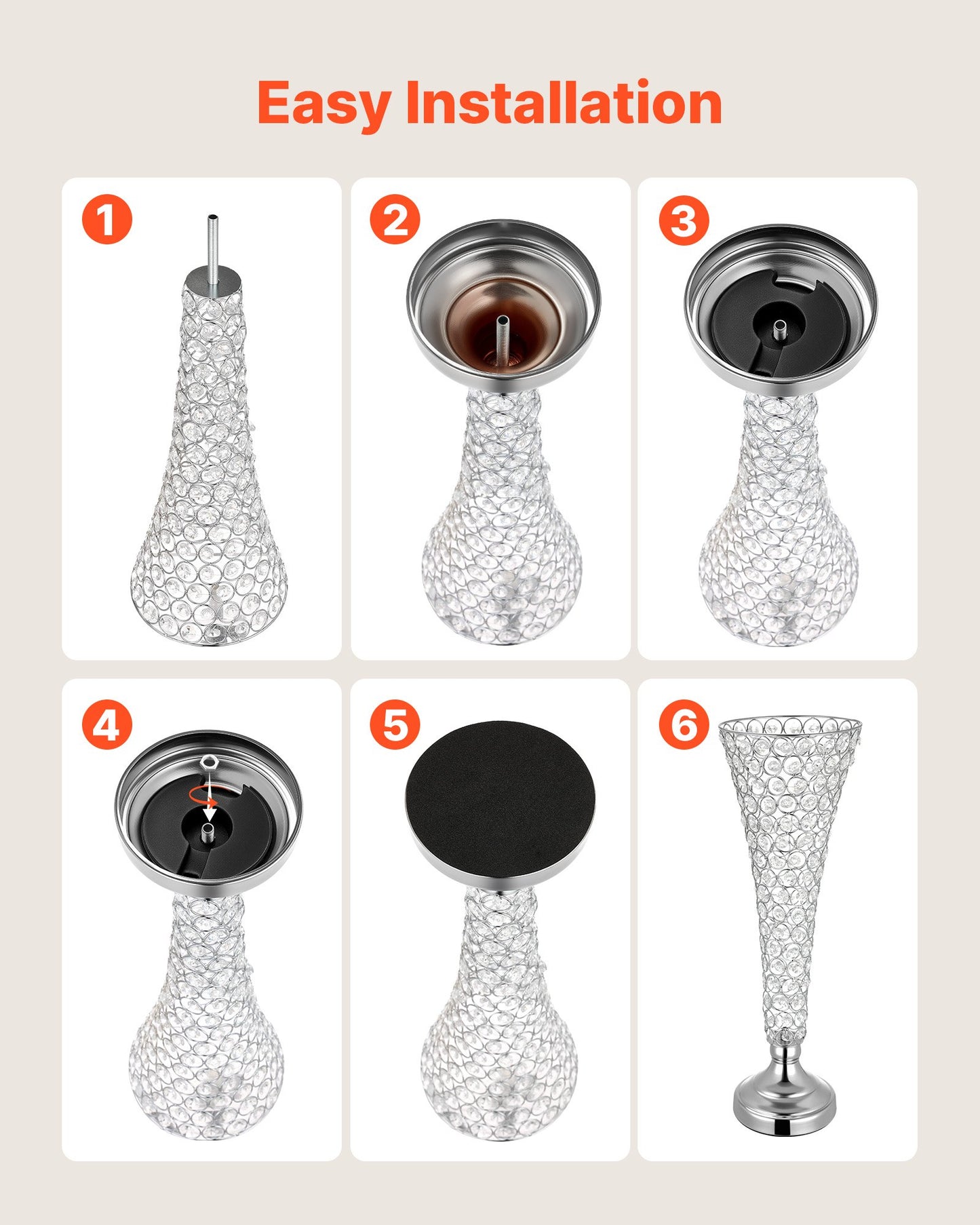 4 PCS Crystal Wedding Flower Vase, 51 cm Tall Flower Table Centerpieces, Crystal Cylinder Banquet Vases Easy Installation, Versatile Arrangement Stand for Party Events Room Home Decor, Silver