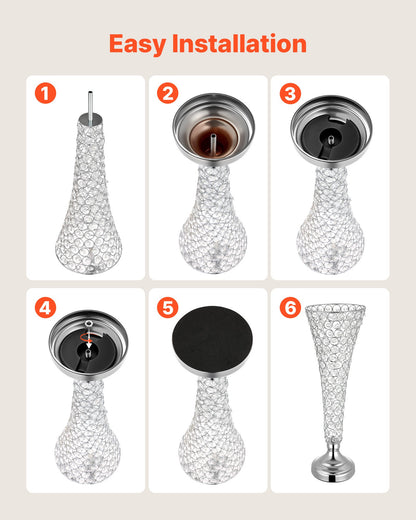 4 PCS Crystal Wedding Flower Vase, 51 cm Tall Flower Table Centerpieces, Crystal Cylinder Banquet Vases Easy Installation, Versatile Arrangement Stand for Party Events Room Home Decor, Silver