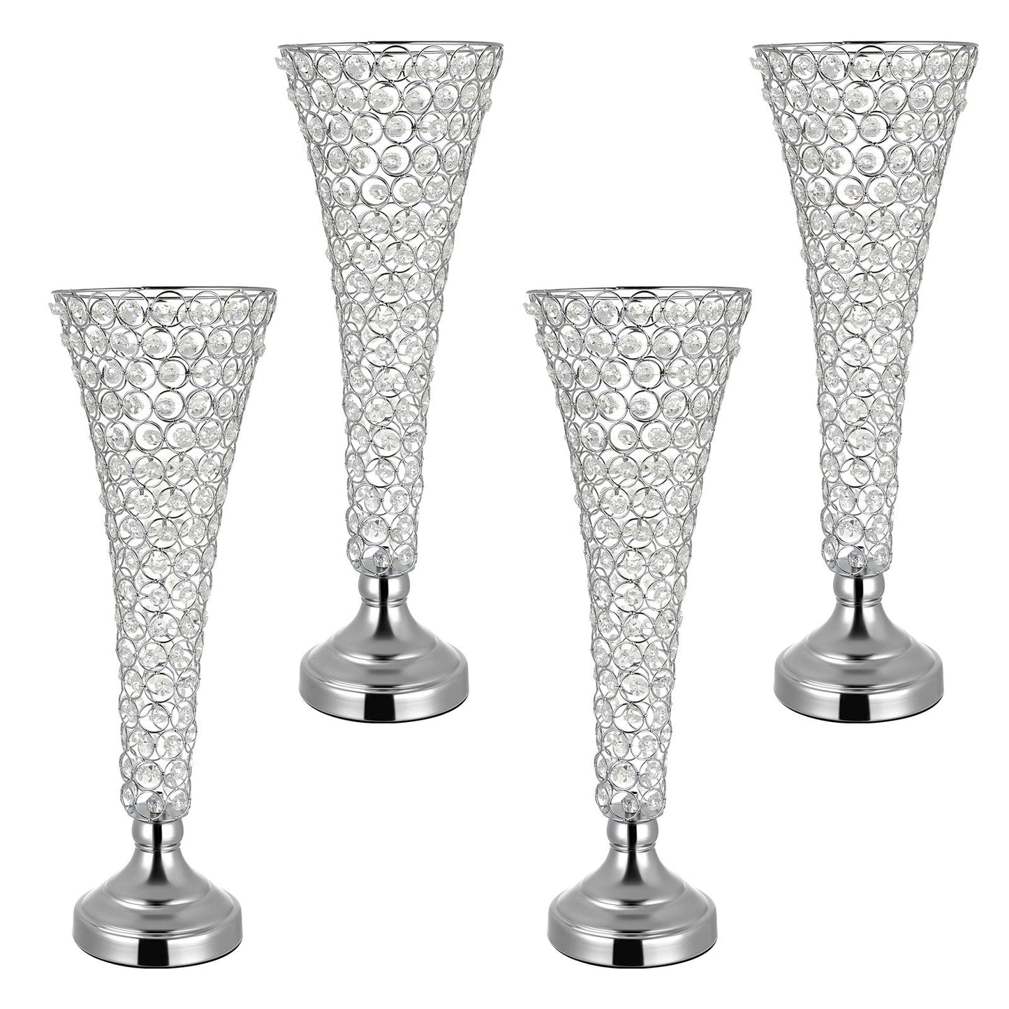 4 PCS Crystal Wedding Flower Vase, 51 cm Tall Flower Table Centerpieces, Crystal Cylinder Banquet Vases Easy Installation, Versatile Arrangement Stand for Party Events Room Home Decor, Silver