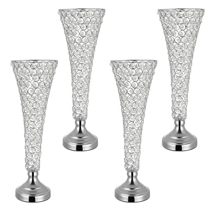 4 PCS Crystal Wedding Flower Vase, 51 cm Tall Flower Table Centerpieces, Crystal Cylinder Banquet Vases Easy Installation, Versatile Arrangement Stand for Party Events Room Home Decor, Silver