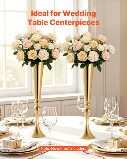 12 PCS Wedding Flower Vase, 55 cm Tall Trumpet Flower Table Centerpieces, Banquet Vases Easy Installation, Electroplated Versatile Arrangement Stand for Party Events Home Decor Reception, Gold