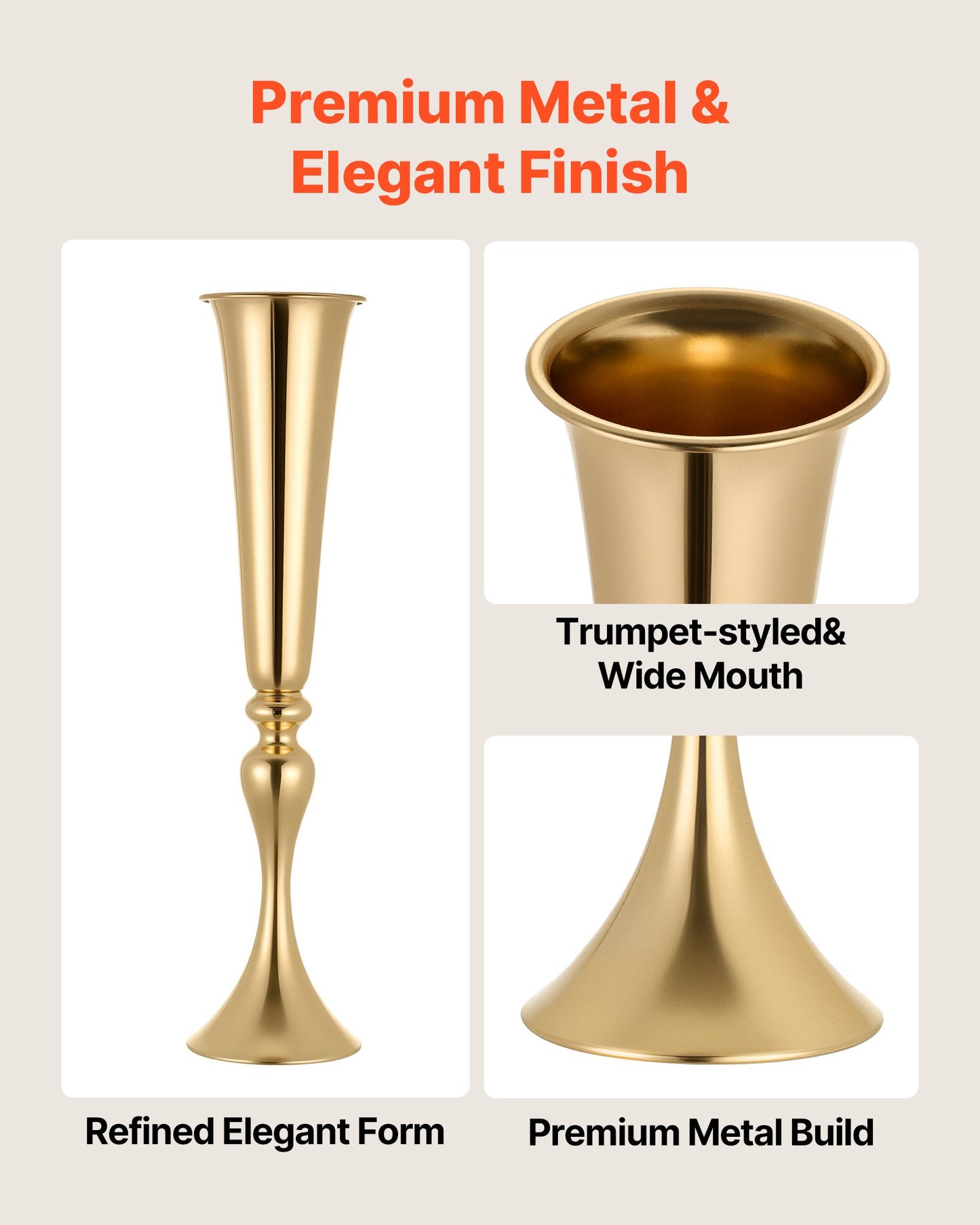 12 PCS Wedding Flower Vase, 55 cm Tall Trumpet Flower Table Centerpieces, Banquet Vases Easy Installation, Electroplated Versatile Arrangement Stand for Party Events Home Decor Reception, Gold